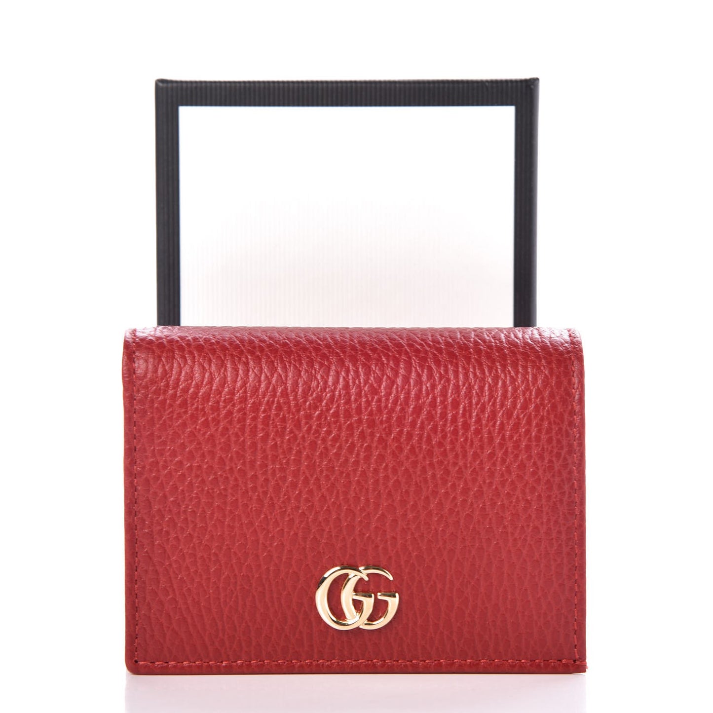 Pebbled Calfskin GG Marmont Card Case Hibiscus Red