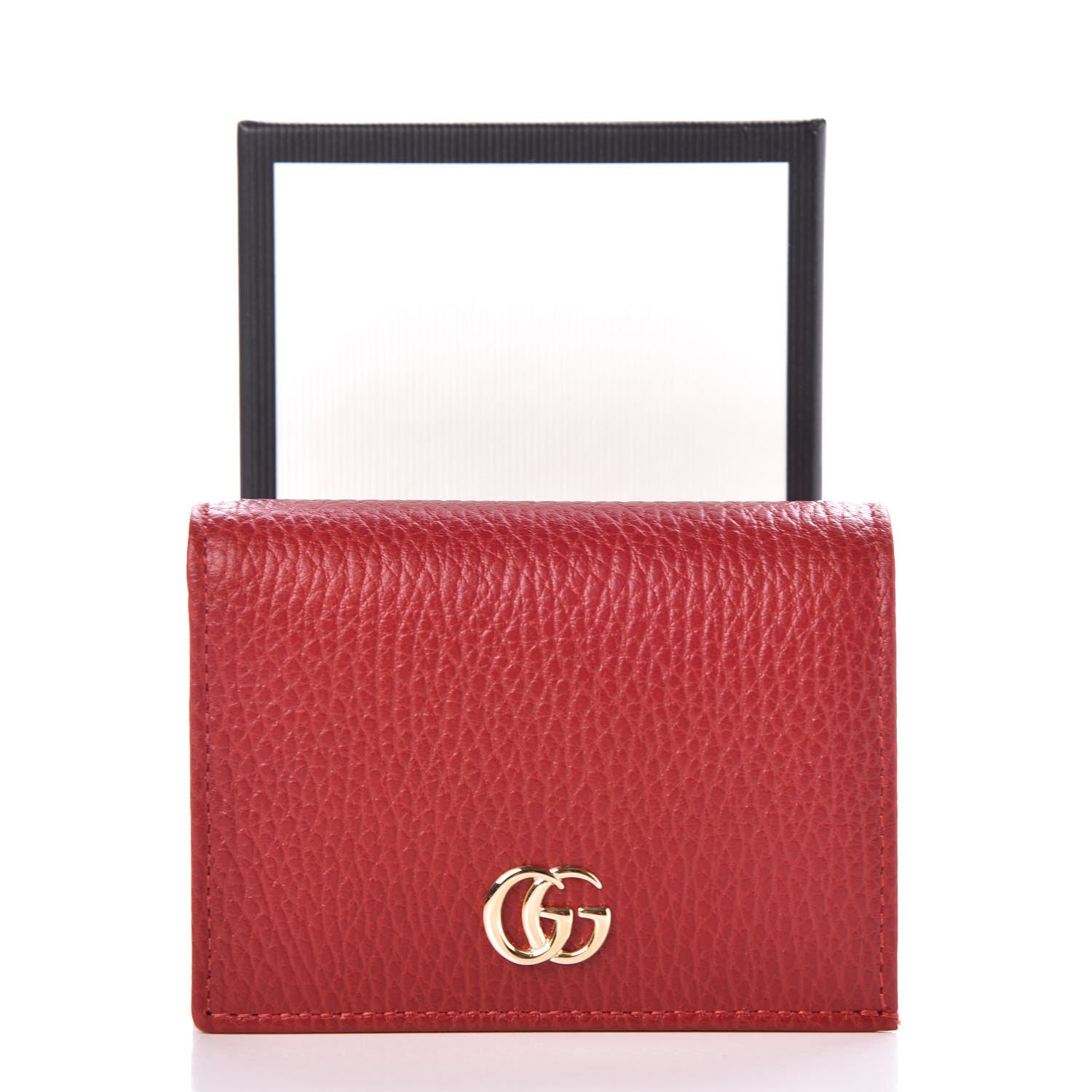 Gucci Pebbled Calfskin GG Marmont Card Case Hibiscus Red 7 of 7