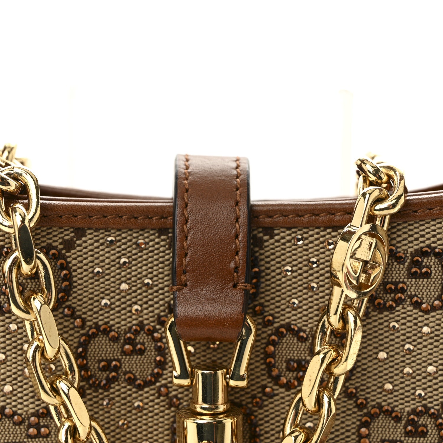 Gucci New Canvas Charisma Calfskin Crystal GG Monogram Mini Jackie 1961 Hobo Camel Ebony 6 of 8