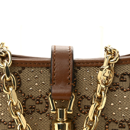 Gucci New Canvas Charisma Calfskin Crystal GG Monogram Mini Jackie 1961 Hobo Camel Ebony 6 of 8