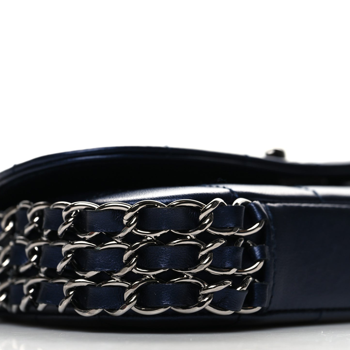 Lambskin Chocolate Bar Quilted 3 Chain Flap Navy Blue
