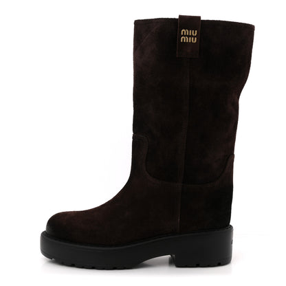 Miu Miu Vintage Effect Suede Mid Calf Boots 40 Morro 1 of 10