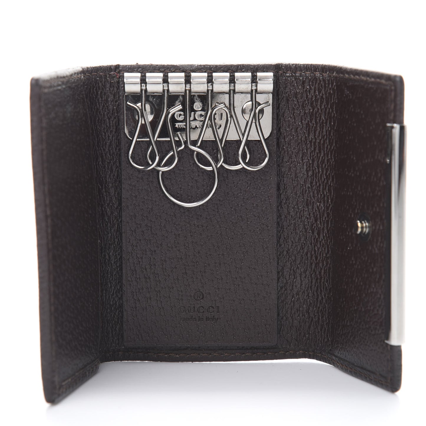 Monogram Textured Calfskin Metal Bar 6 Key Holder Case Beige Ebony Cocoa