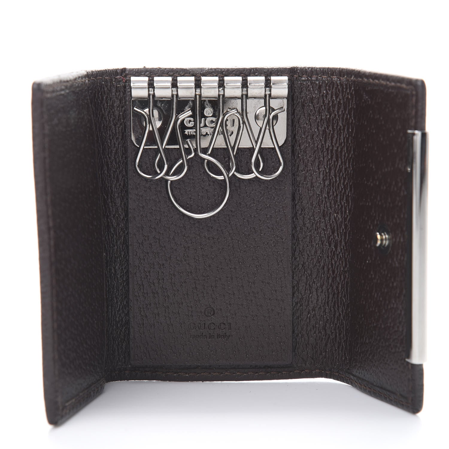 Gucci Monogram Textured Calfskin Metal Bar 6 Key Holder Case Beige Ebony Cocoa 5 of 11