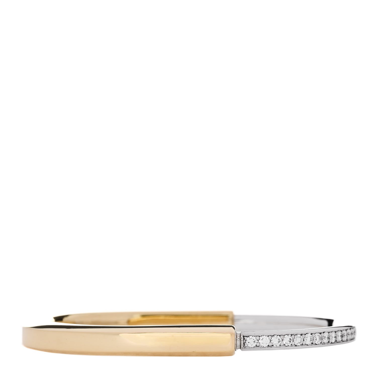 Tiffany 18K Yellow White Gold Diamond Tiffany Lock Half Pave Bangle Bracelet 1 of 4