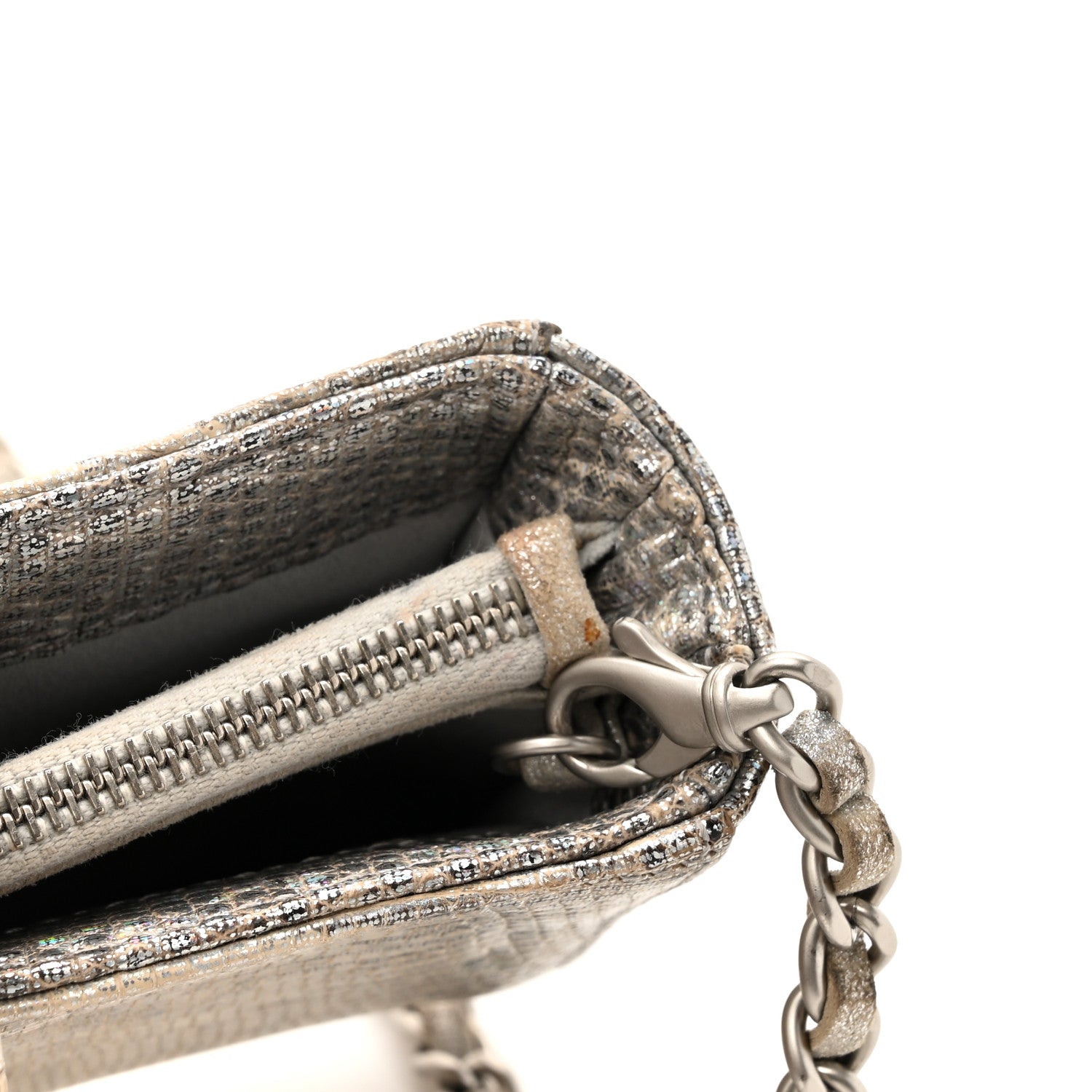 Chanel Iridescent Lizard Phone Holder Crossbody Silver 12 of 12
