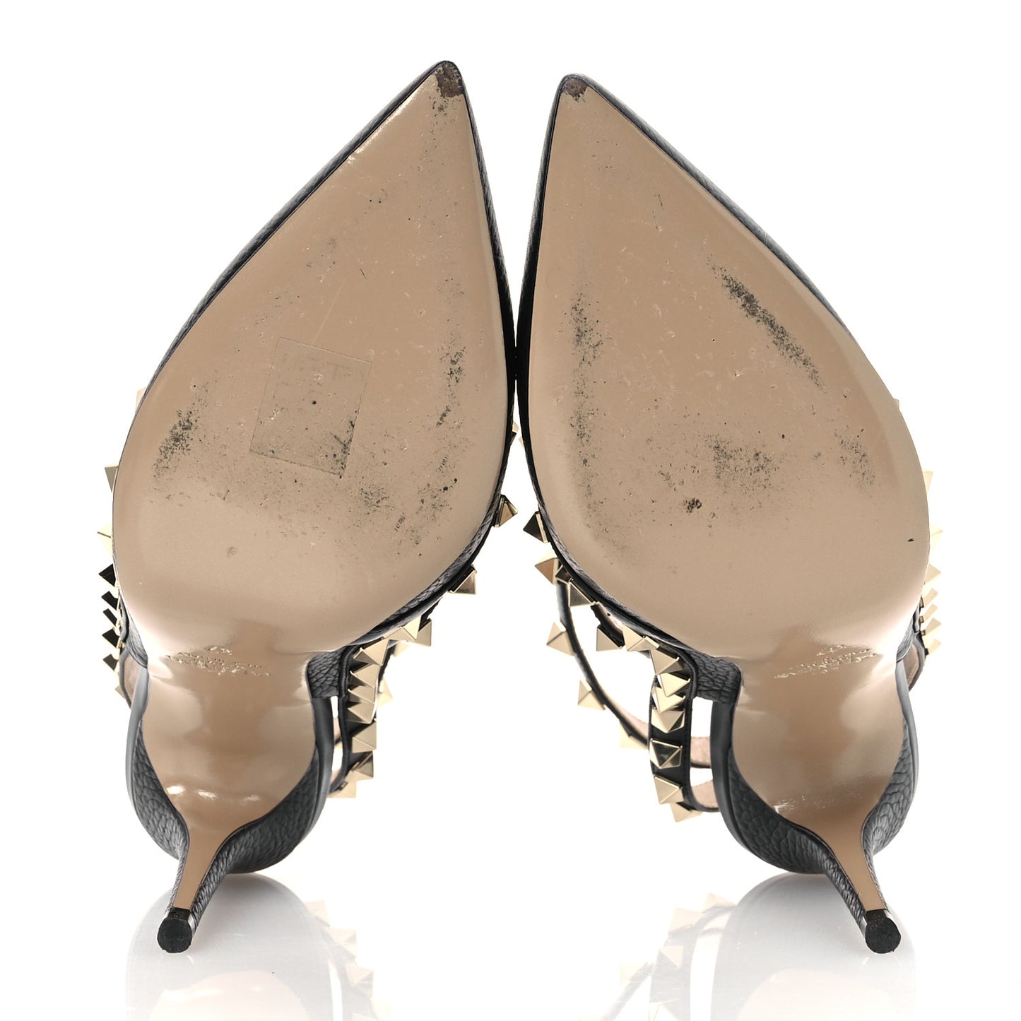 Calfskin Nappa Rockstud Ankle Strap 100mm Pumps 37 Black