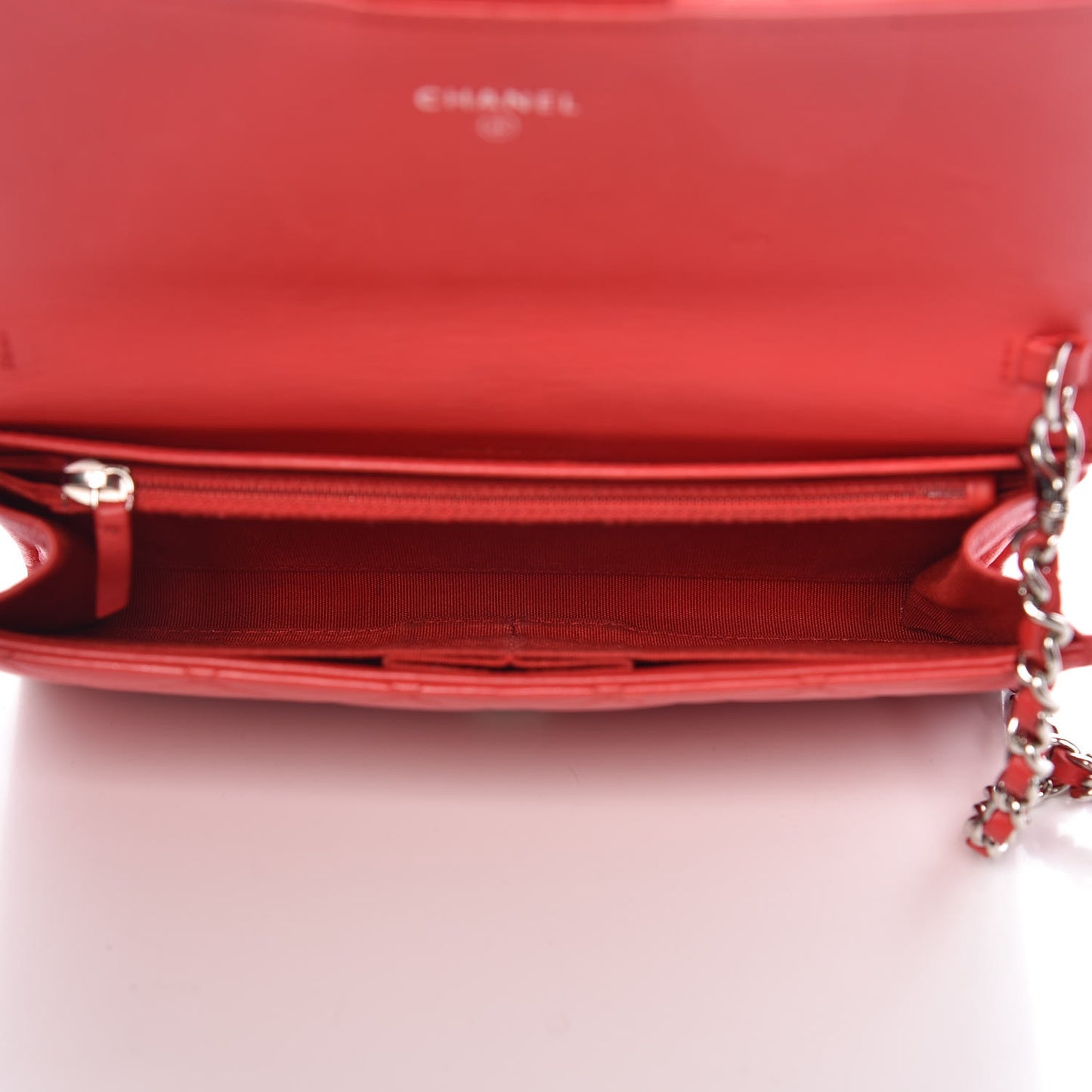 Lambskin Quilted Wallet on Removable Chain Red