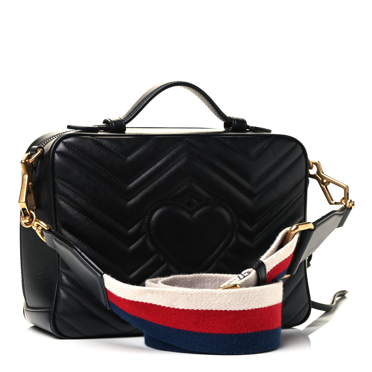 Gucci Calfskin Matelasse Sylvie Web Small GG Marmont Top Handle Shoulder Bag Black 2 of 4