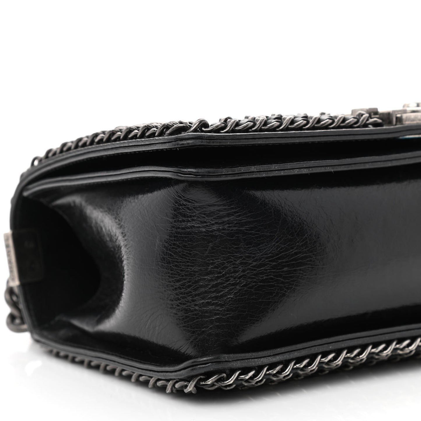 Glazed Calfskin Quilted Medium Boy Chained Flap Black