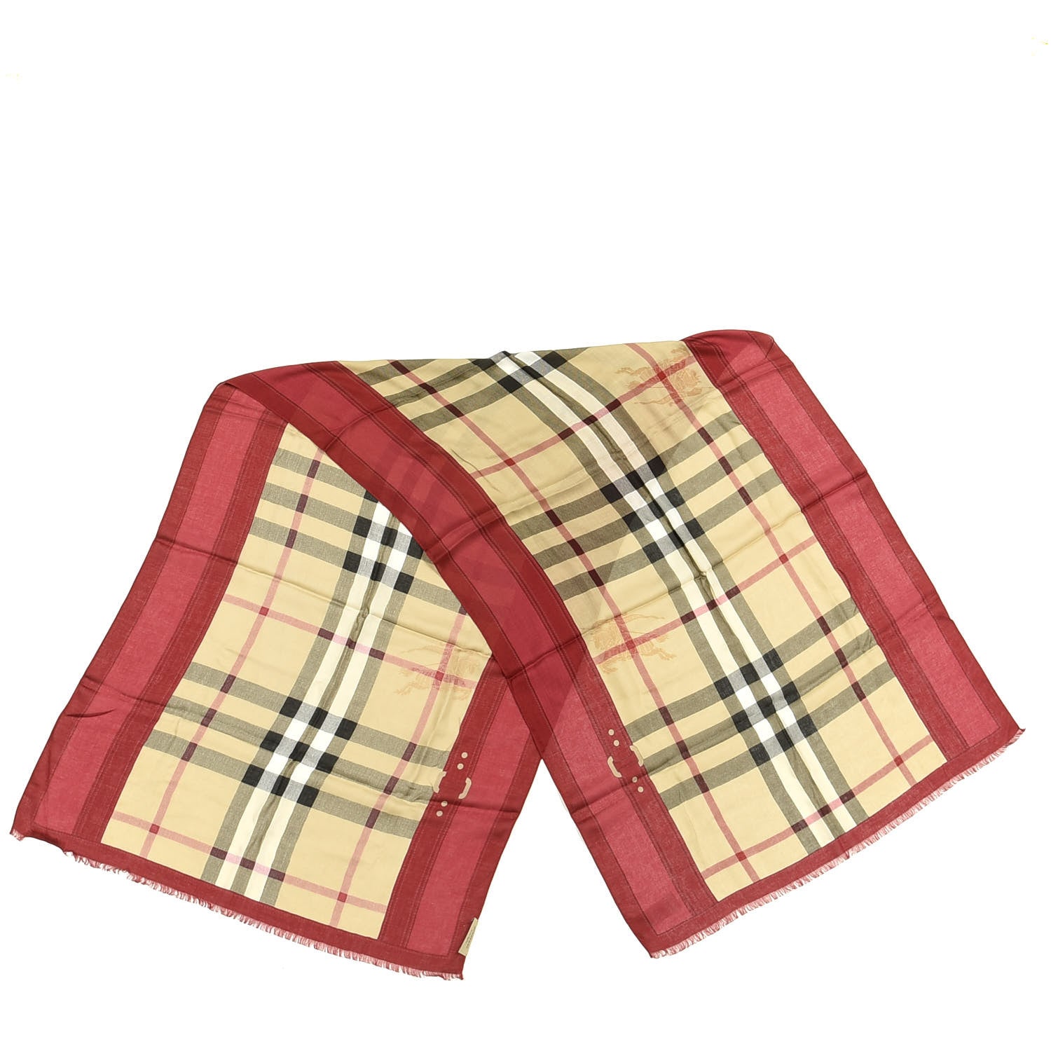 Burberry Modal Cashmere Haymarket Check Color Border Scarf Red 2 of 4