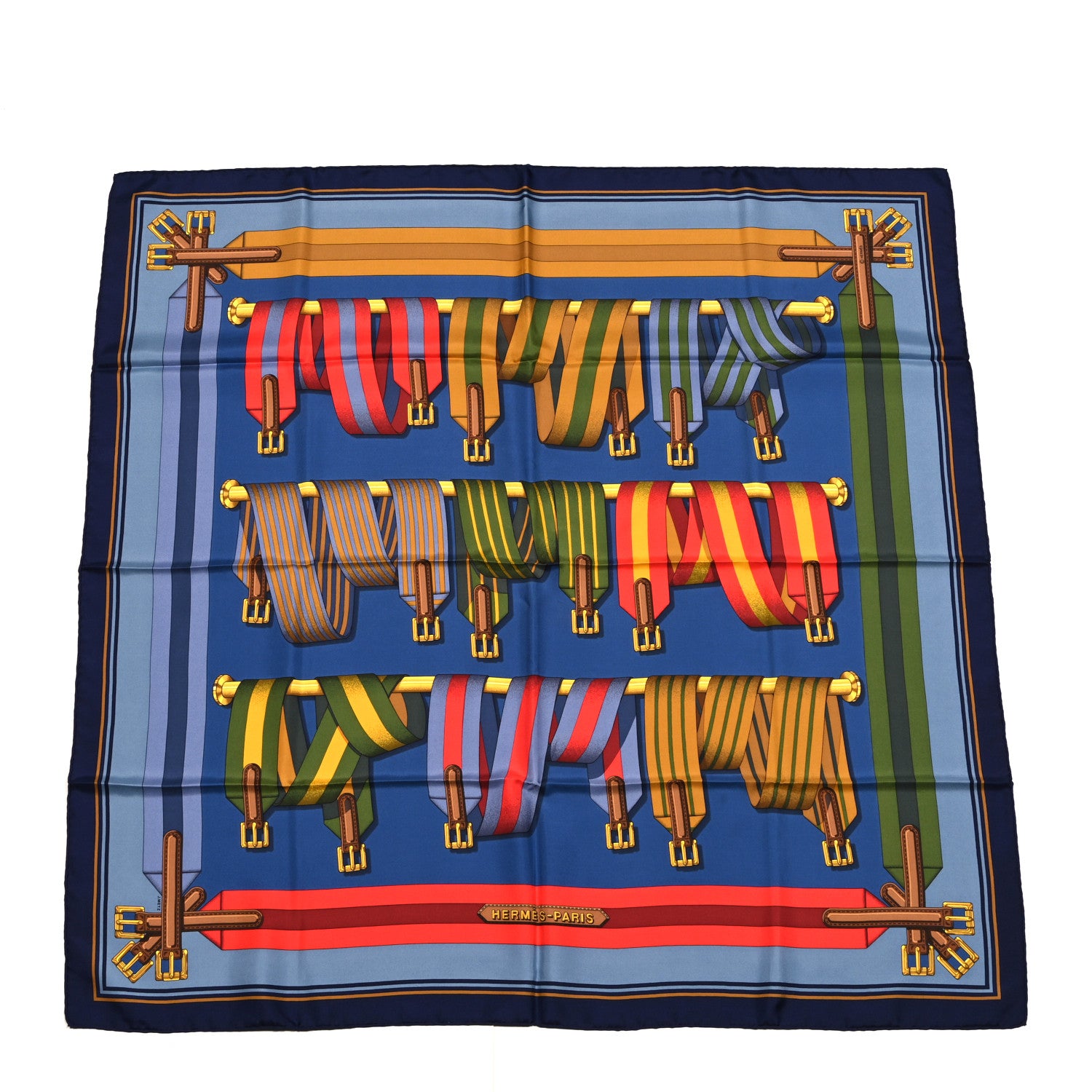 Hermes Silk Les Sangles Scarf 90 Bleu 1 of 4