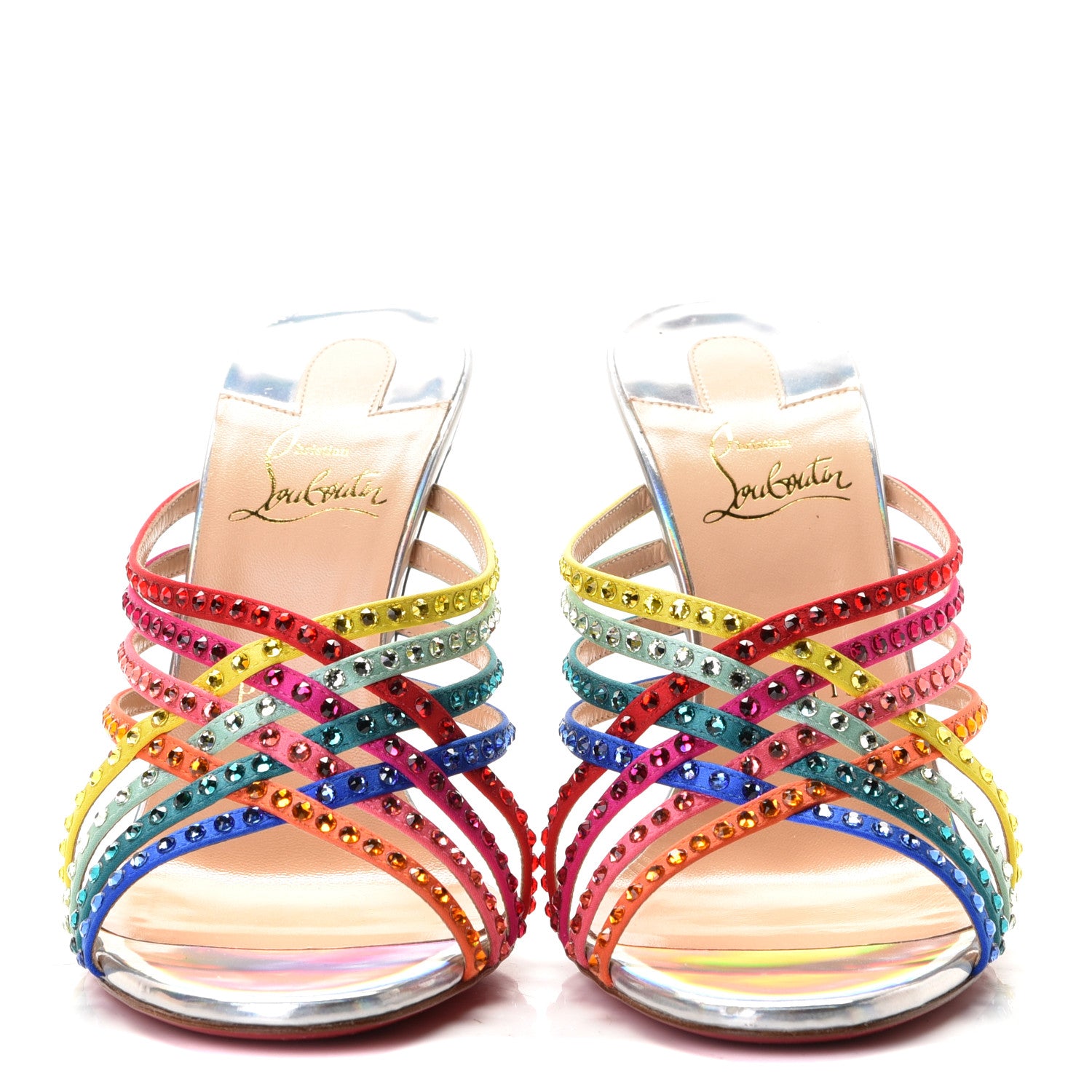 Christian Louboutin Specchio Calfskin Crystal Marthastrass 100 Slide Sandals 39 Silver Multicolor 6 of 10