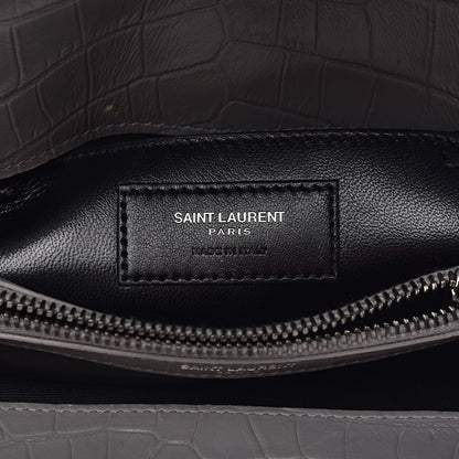 Saint Laurent Calfskin Crocodile Embossed Medium College Monogram Satchel Gray 6 of 15