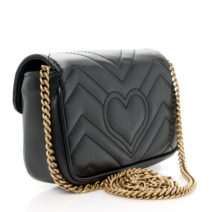 Gucci Calfskin Matelasse Super Mini GG Marmont Shoulder Bag Black 3 of 11