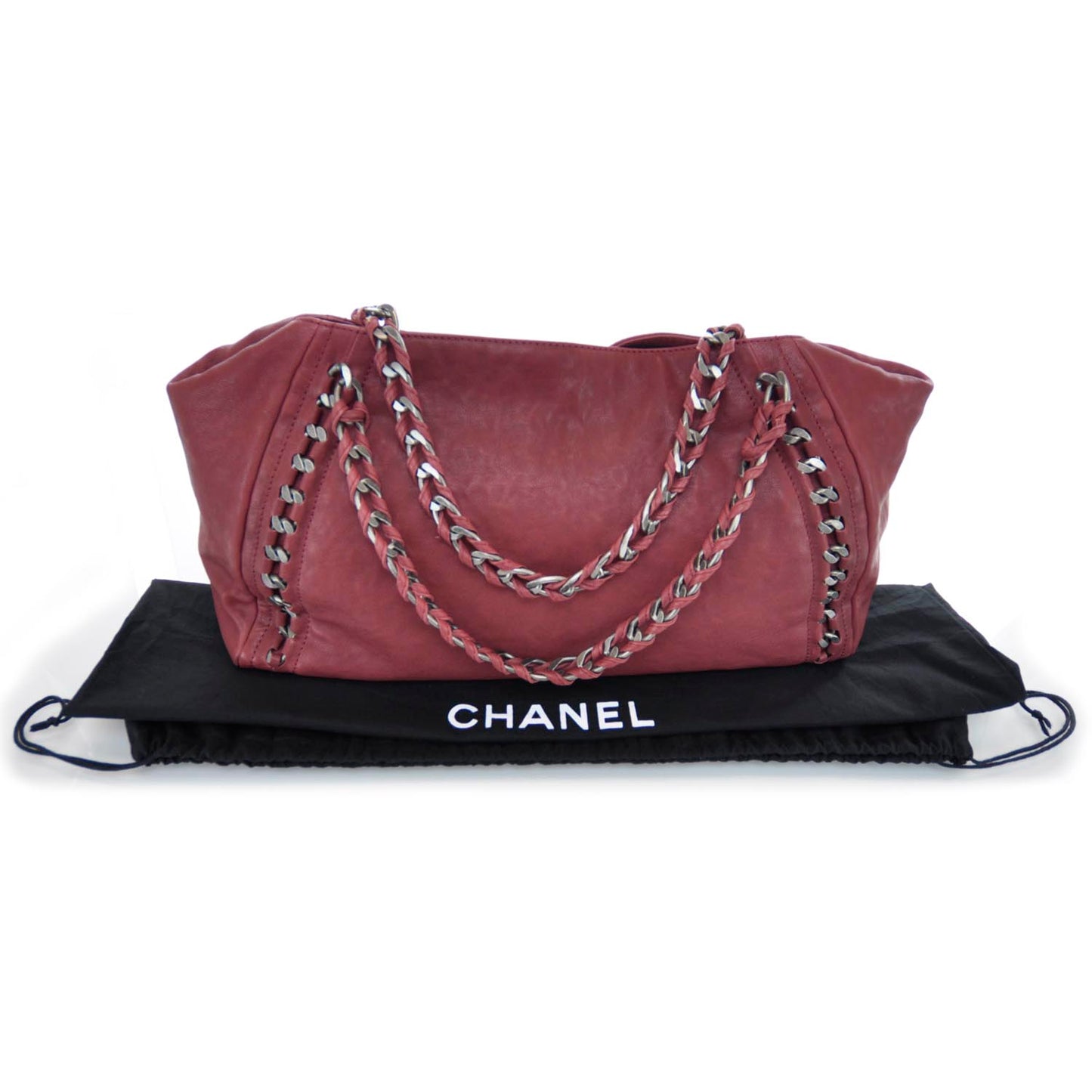 Leather Modern Chain Tote Red