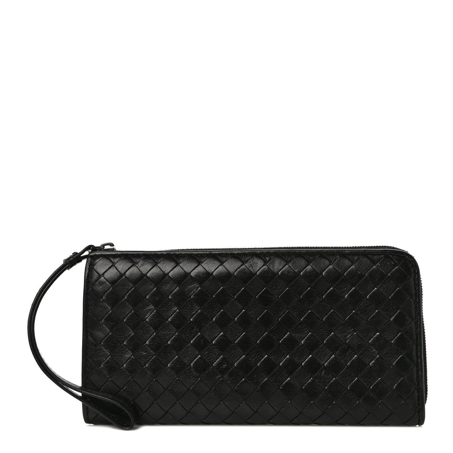 Nappa Intrecciato Wristlet Zip Wallet Black