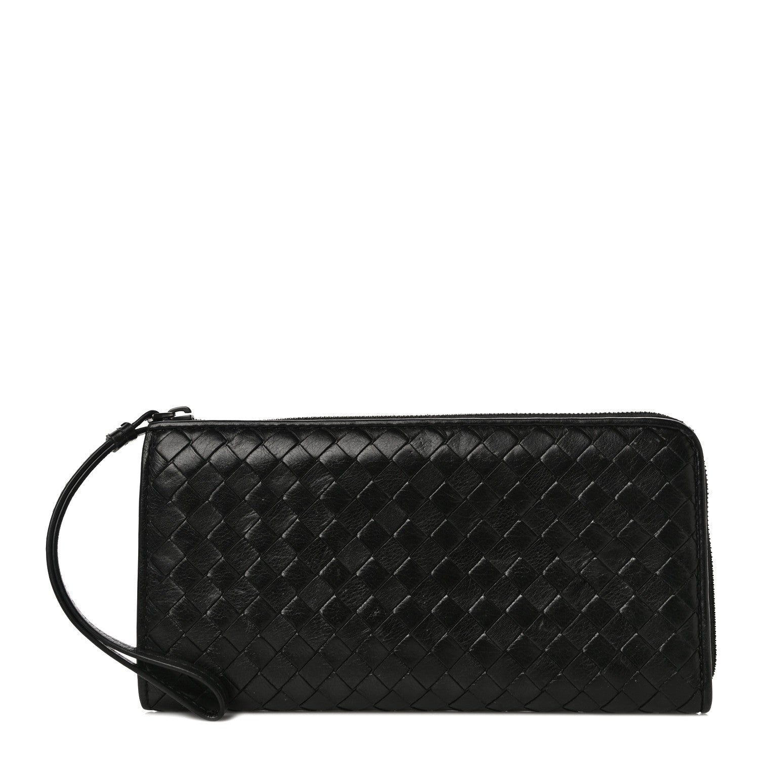 Bottega Veneta Nappa Intrecciato Wristlet Zip Wallet Black 1 of 11