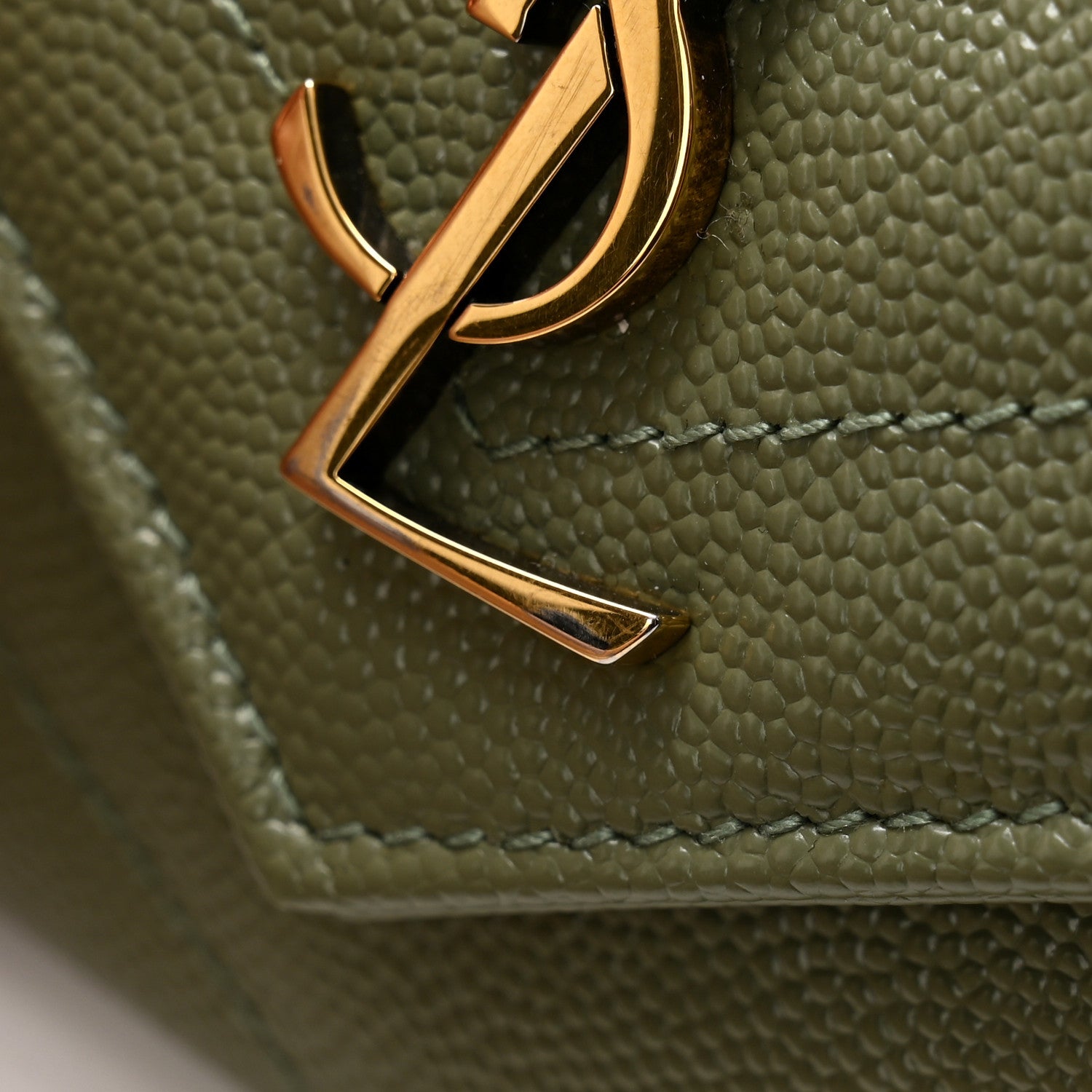 Saint Laurent Grain De Poudre Matelasse Chevron Small Monogram Envelope Wallet Light Sage 8 of 9
