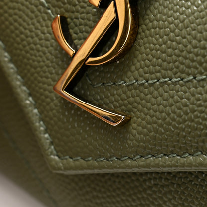 Saint Laurent Grain De Poudre Matelasse Chevron Small Monogram Envelope Wallet Light Sage 8 of 9