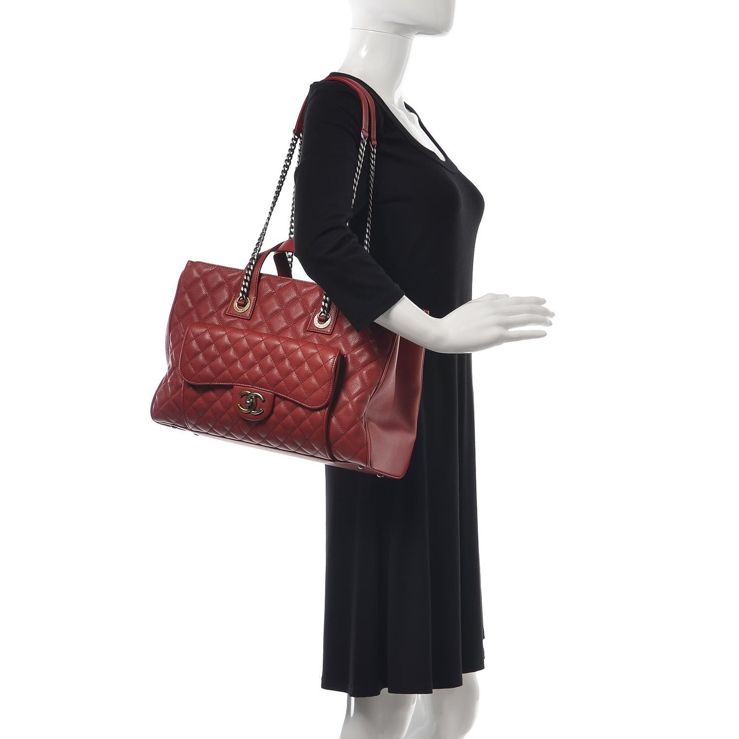 Caviar Quilted Large Casual Pocket Tote Red