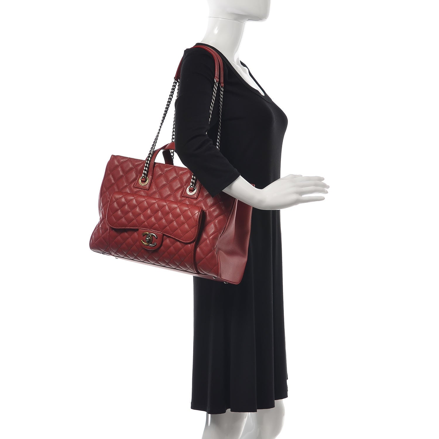 Chanel Caviar Quilted Large Casual Pocket Tote Red 3 of 14