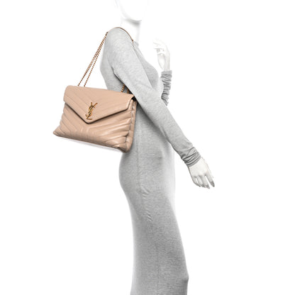 Saint Laurent Calfskin Y Quilted Monogram Medium Loulou Chain Satchel Natural Tan 2 of 12