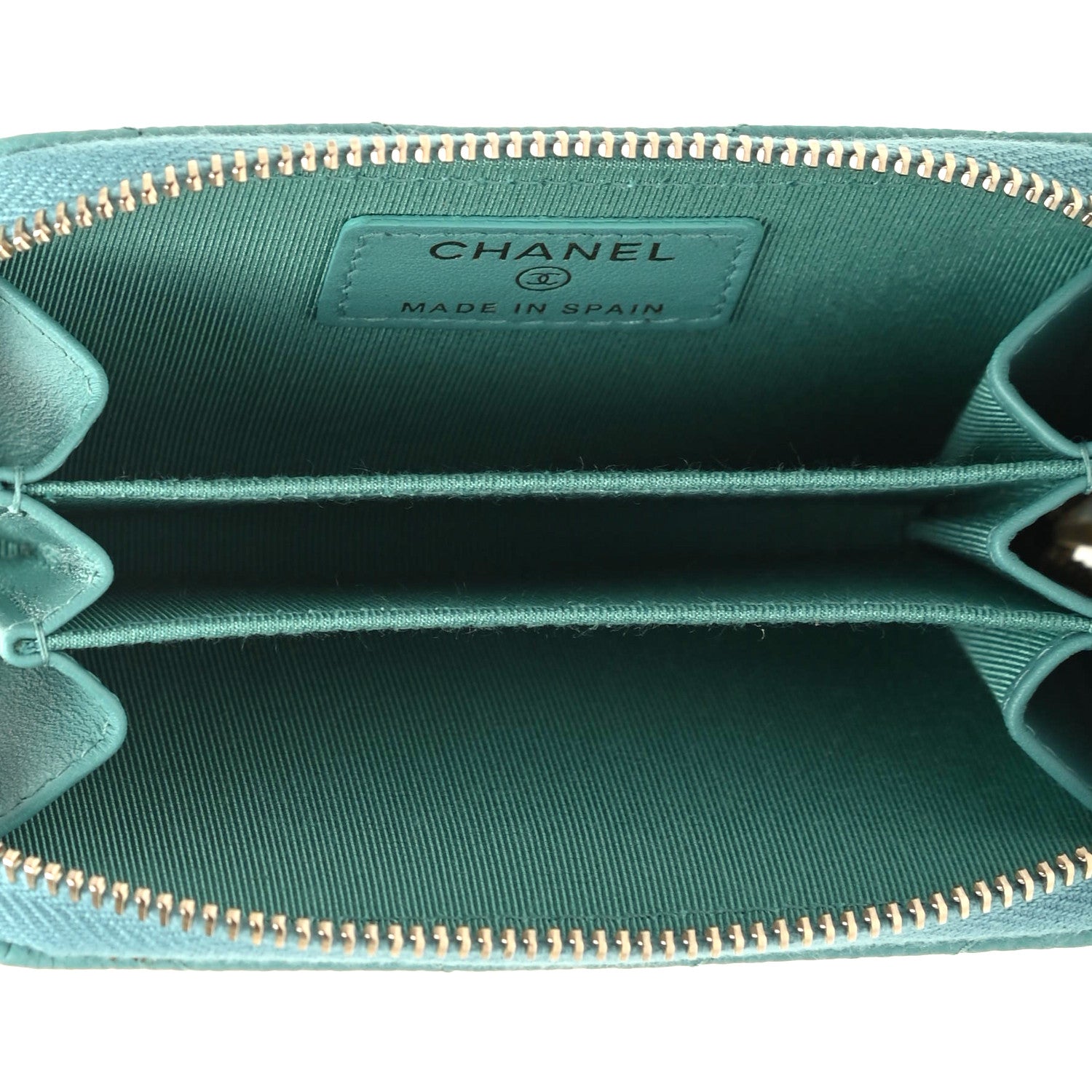 Chanel Caviar Flat Chevron Quilted Zip Around Coin Purse Green 7 of 8