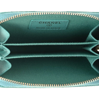 Chanel Caviar Flat Chevron Quilted Zip Around Coin Purse Green 7 of 8