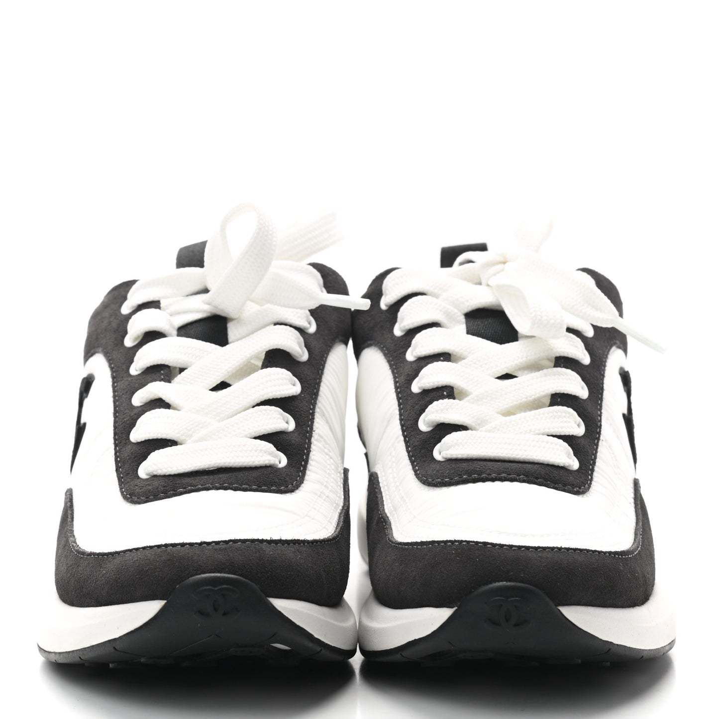 Nylon Suede Calfskin CC Sneakers 36.5 White Dark Grey