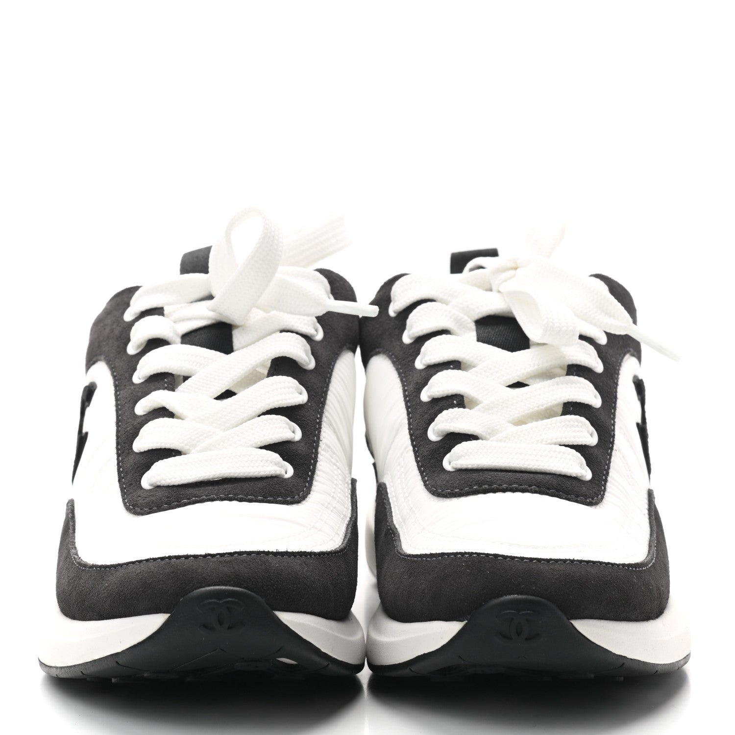 Chanel Nylon Suede Calfskin CC Sneakers 36.5 White Dark Grey 2 of 6