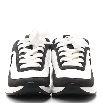 Chanel Nylon Suede Calfskin CC Sneakers 36.5 White Dark Grey 2 of 6