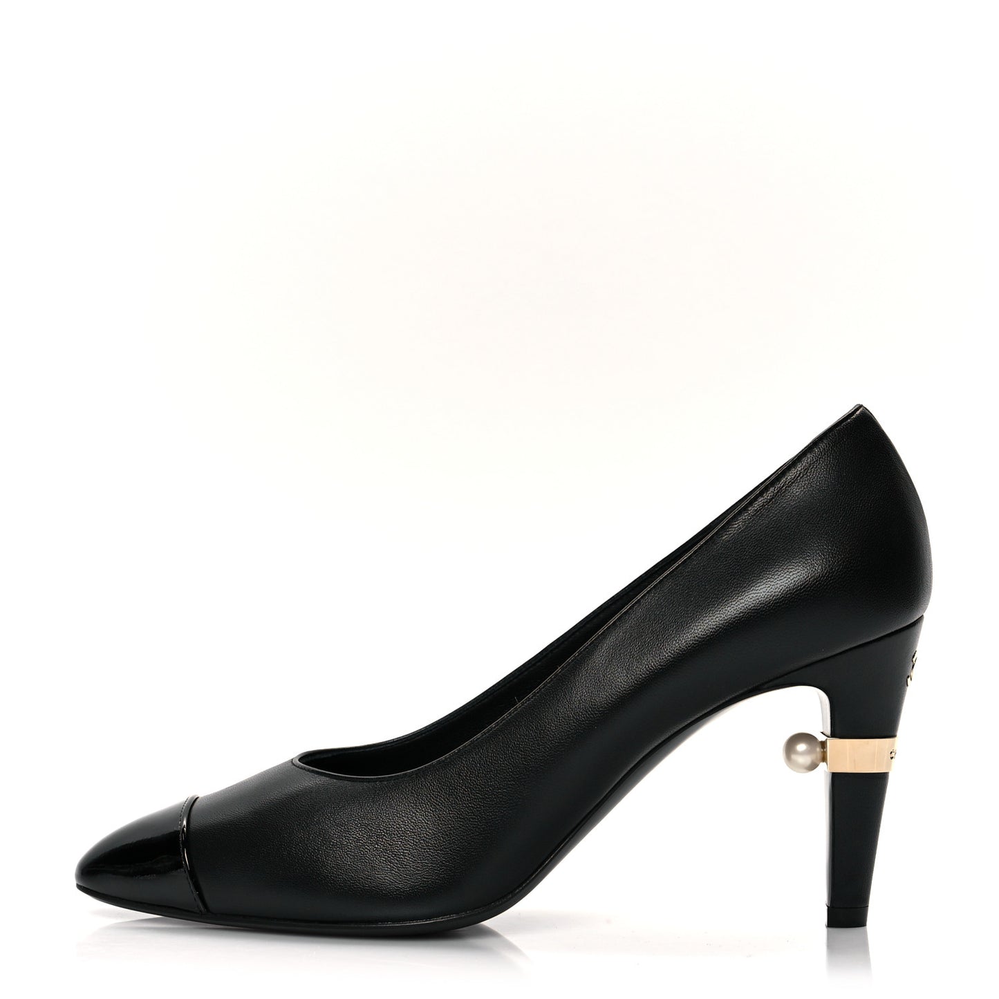 Lambskin Patent Cap Toe Pearl Pumps 39.5 Black