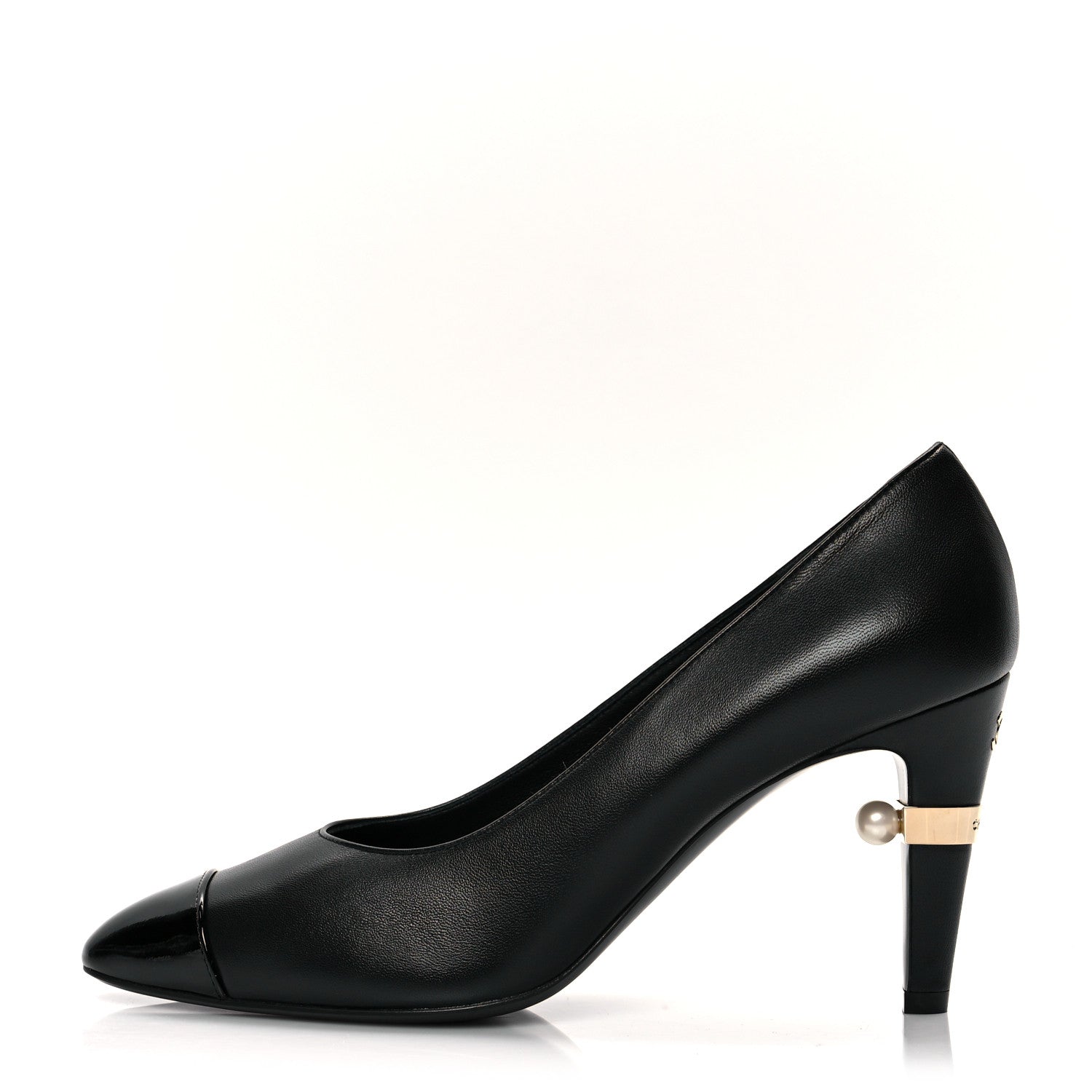 Chanel Lambskin Patent Cap Toe Pearl Pumps 39.5 Black 1 of 9