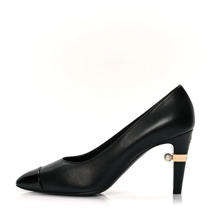 Chanel Lambskin Patent Cap Toe Pearl Pumps 39.5 Black 1 of 9