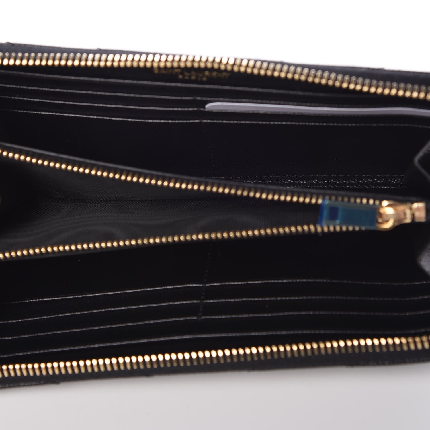 Saint Laurent Grain De Poudre Matelasse Chevron Monogram Zip Around Wallet Black 5 of 7