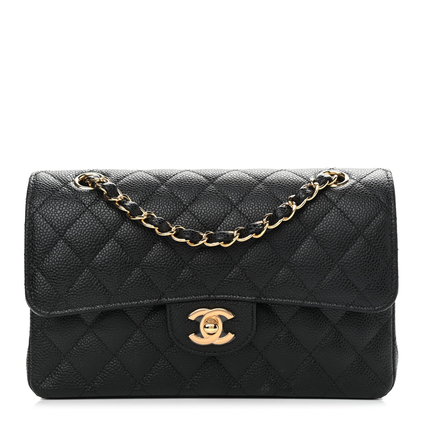 Caviar Quilted Small Double Flap Black