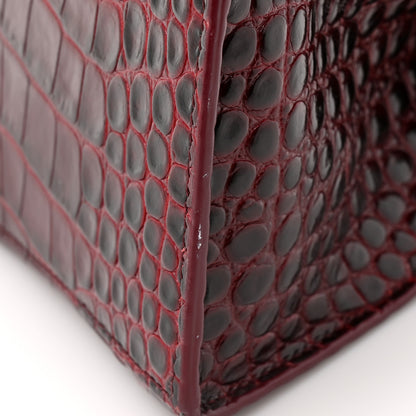 Balenciaga Shiny Calfskin Crocodile Embossed Small Hourglass Top Handle Bag Dark Red 13 of 16