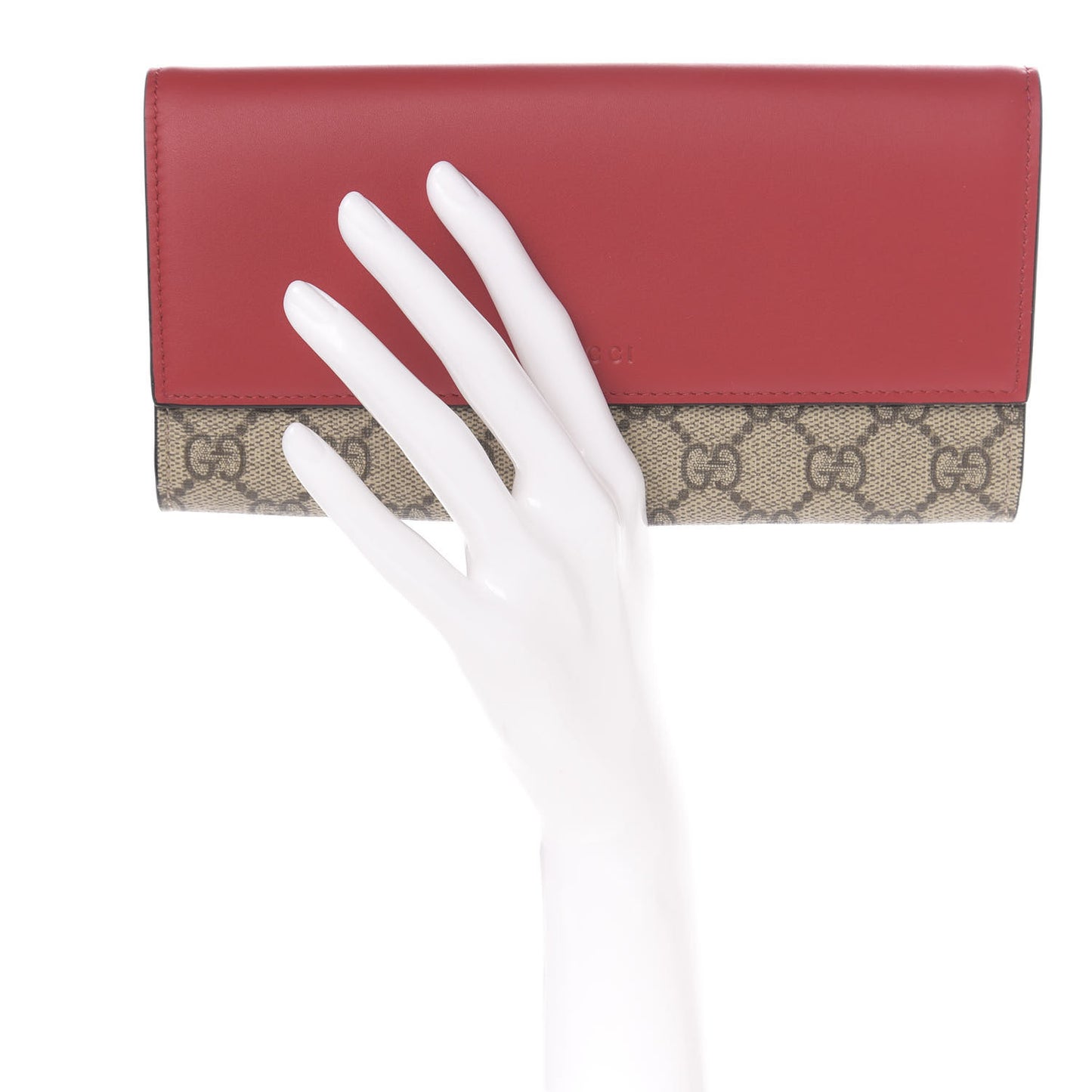 GG Supreme Monogram Calfskin Continental Wallet Beige Ebony Hibiscus Red New Rosette
