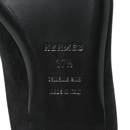 Hermes Suede Goatskin Metallic Nappa Roxane Mules 37.5 Black Canon De Fusil Argent 6 of 9