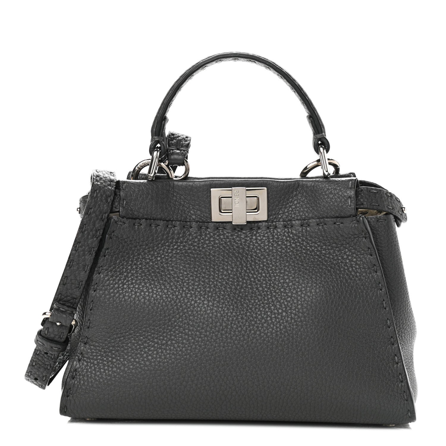 Fendi Cuoio Romano Selleria Bi-Color Mini Peekaboo Iconic Satchel Asfalto Latte 1 of 11