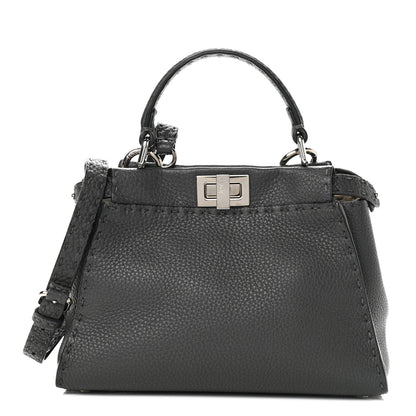 Fendi Cuoio Romano Selleria Bi-Color Mini Peekaboo Iconic Satchel Asfalto Latte 1 of 11