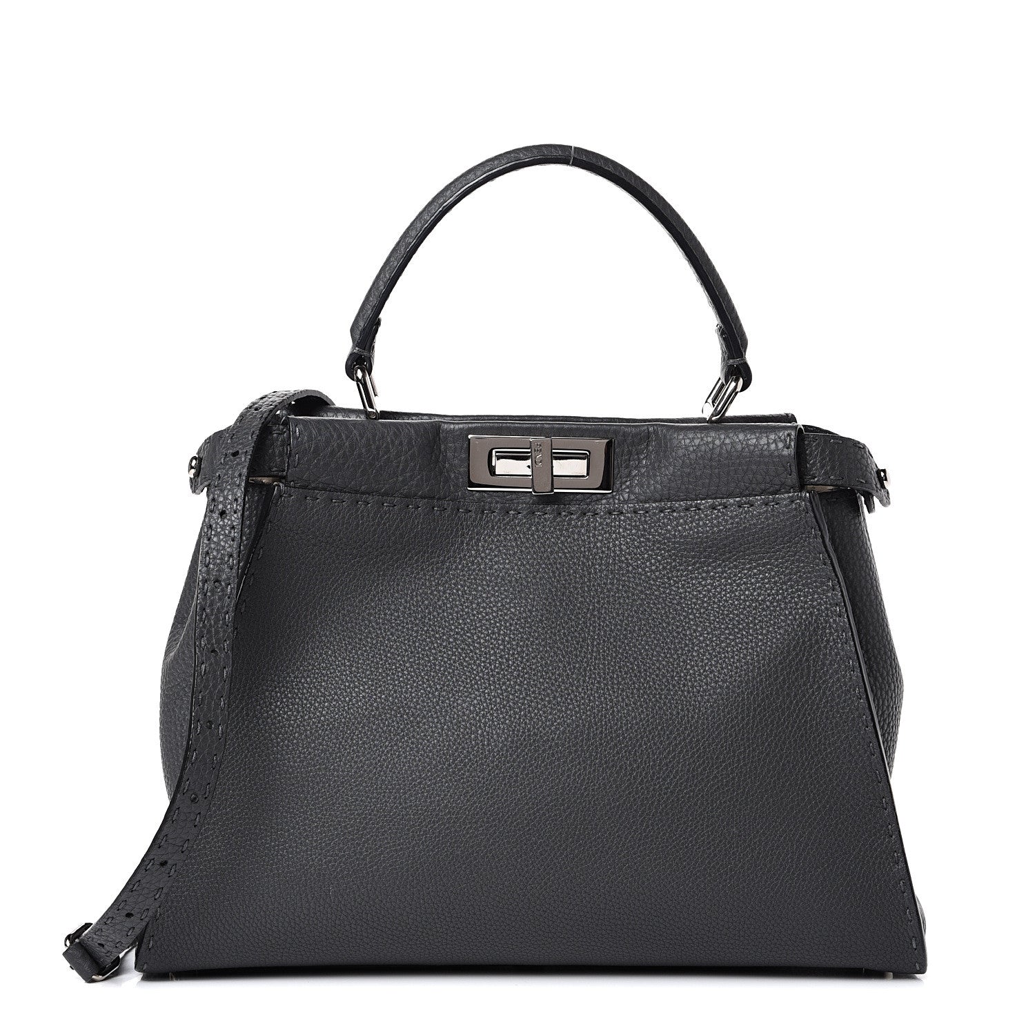 Fendi Cuoio Romano Selleria Bi-Color Medium Peekaboo Iconic Satchel Asfalto Latte 1 of 14
