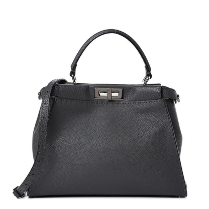 Fendi Cuoio Romano Selleria Bi-Color Medium Peekaboo Iconic Satchel Asfalto Latte 1 of 14