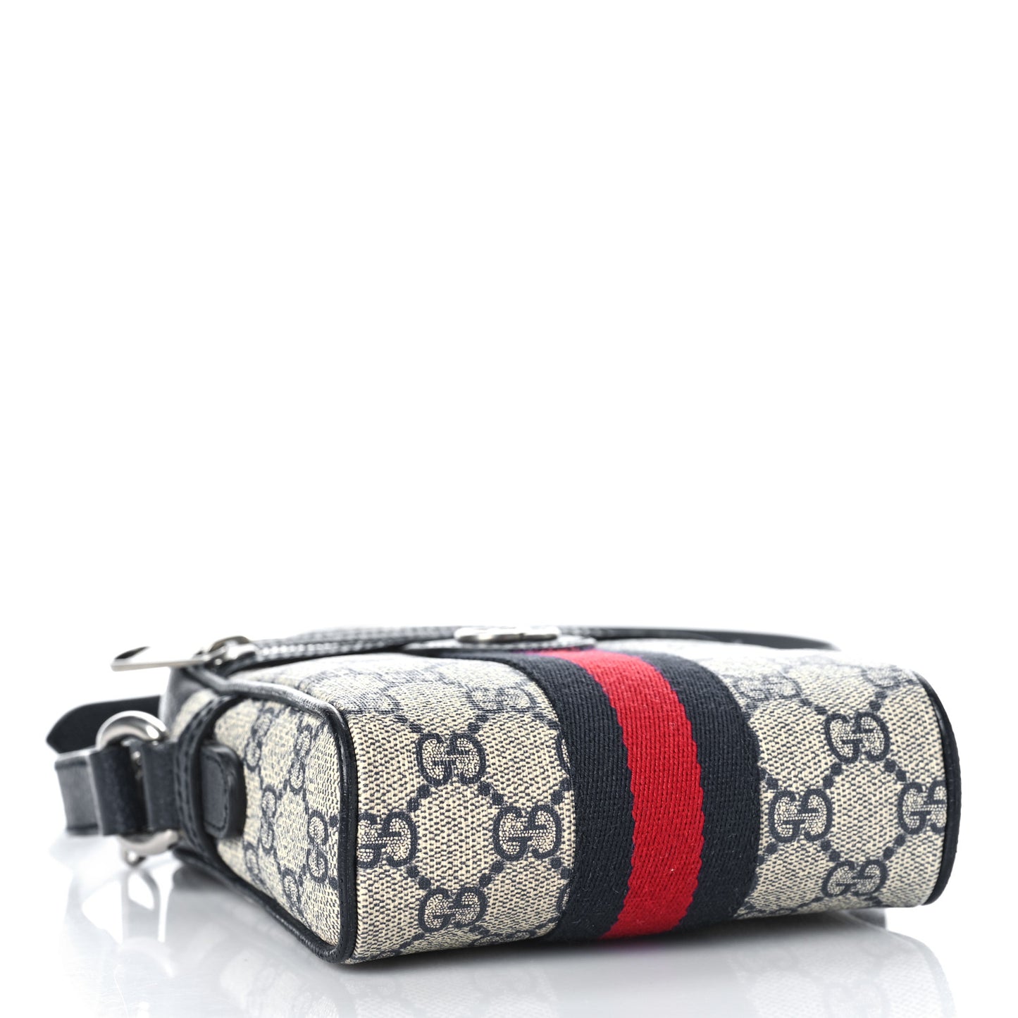GG Supreme Monogram Textured Calfskin Web Mini Ophidia Messenger Beige Blue