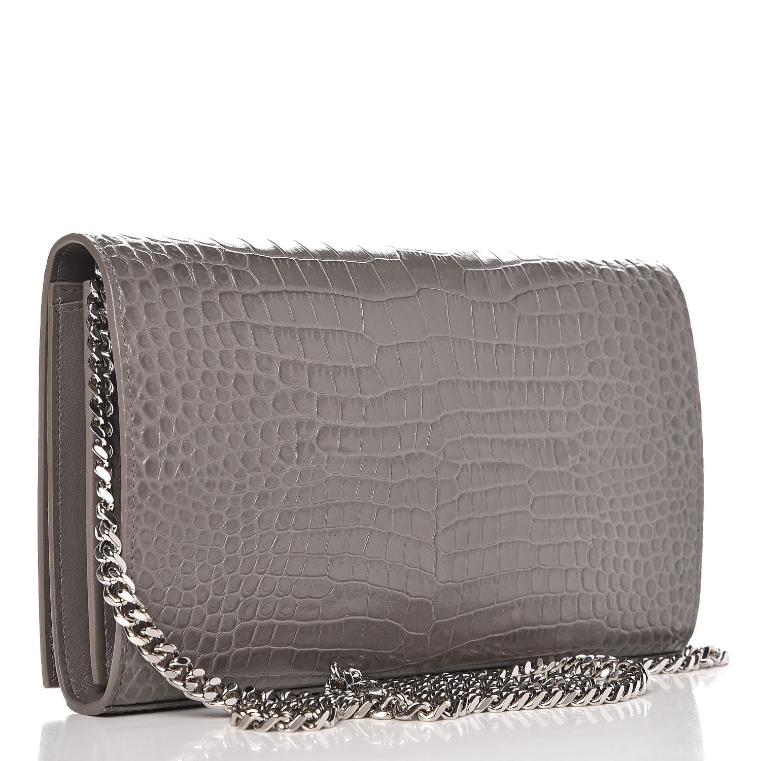 Saint Laurent Calfskin Crocodile Embossed Monogram Chain Wallet Fog 3 of 6