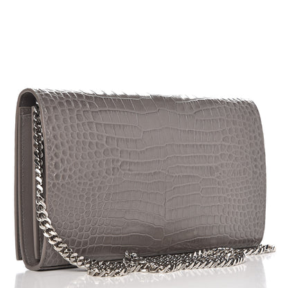 Saint Laurent Calfskin Crocodile Embossed Monogram Chain Wallet Fog 3 of 6