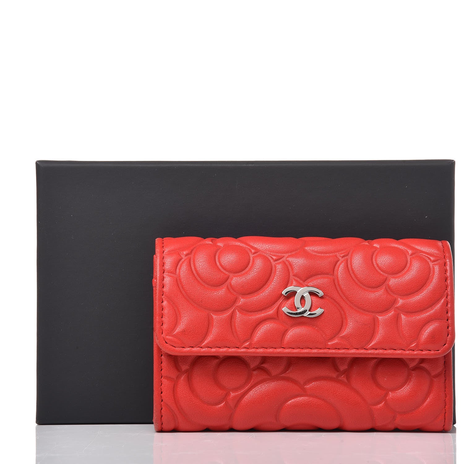 Chanel Goatskin Camellia Embossed Card Holder Red 13 of 13