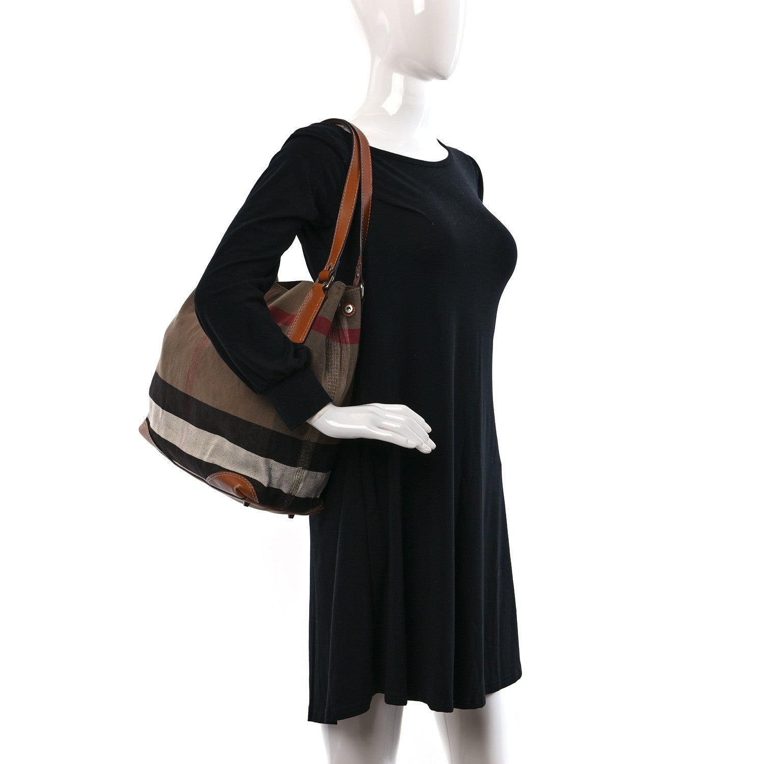 Burberry Canvas Mega Check Medium Ashby Hobo Saddle Brown 3 of 14