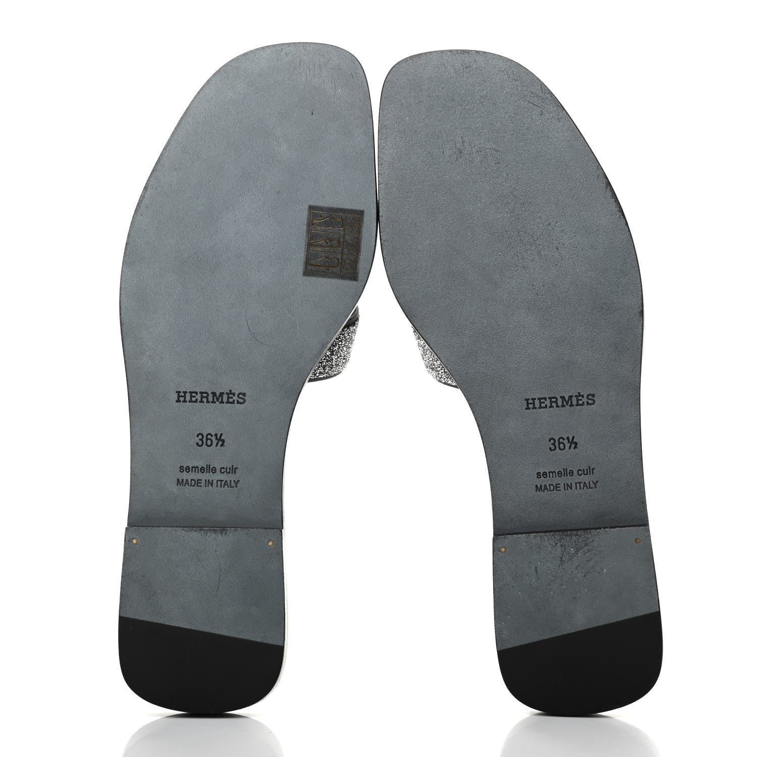 Hermes Suede Goatskin Crystal Powder Oran Sandals 36.5 Black 5 of 8